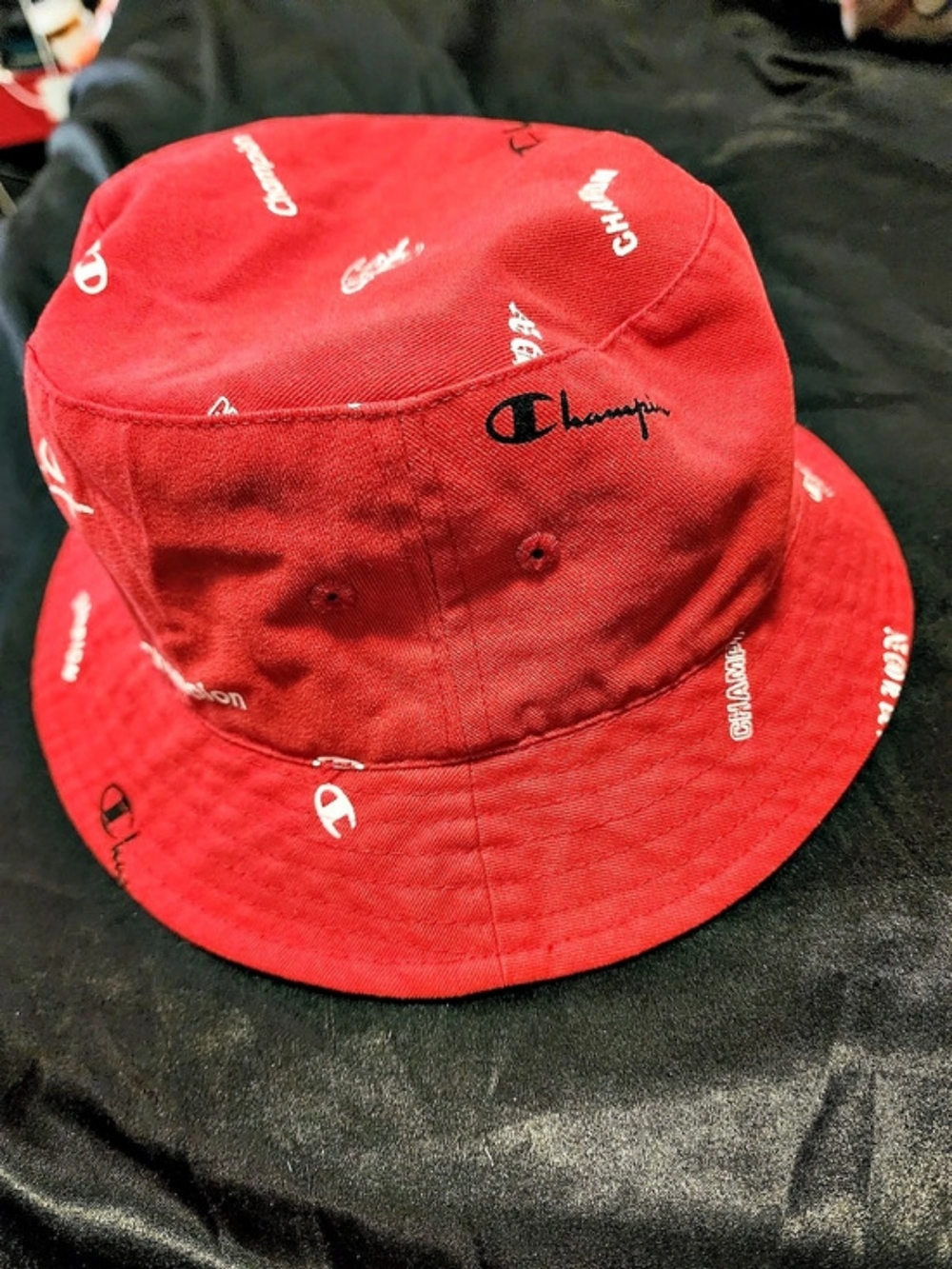 Champion All Over Script Print Bucket Hat Red Bucket Hat